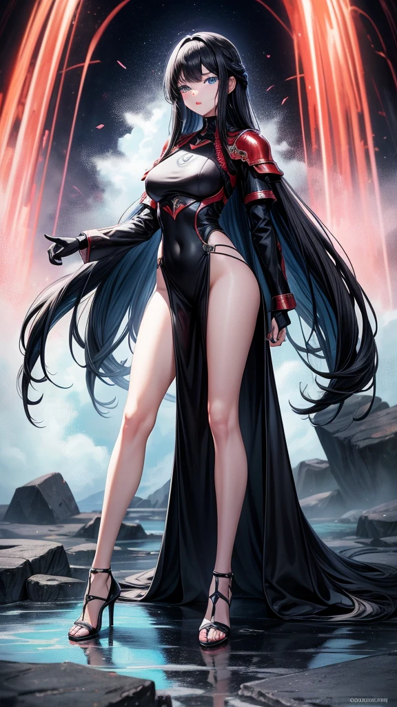 アニメ , 1 girl, {face perfect}, {long black hair}, {blue colored eyes}, {asymmetrical eyes}, {perfect nose}, {red lips}, {full body 5.0}, {red full body armor 5.0}, {in a waterfall}
{8k image}, {128k ultra resolution}, {ultra quality 128k}, {128k high quality sharpness}