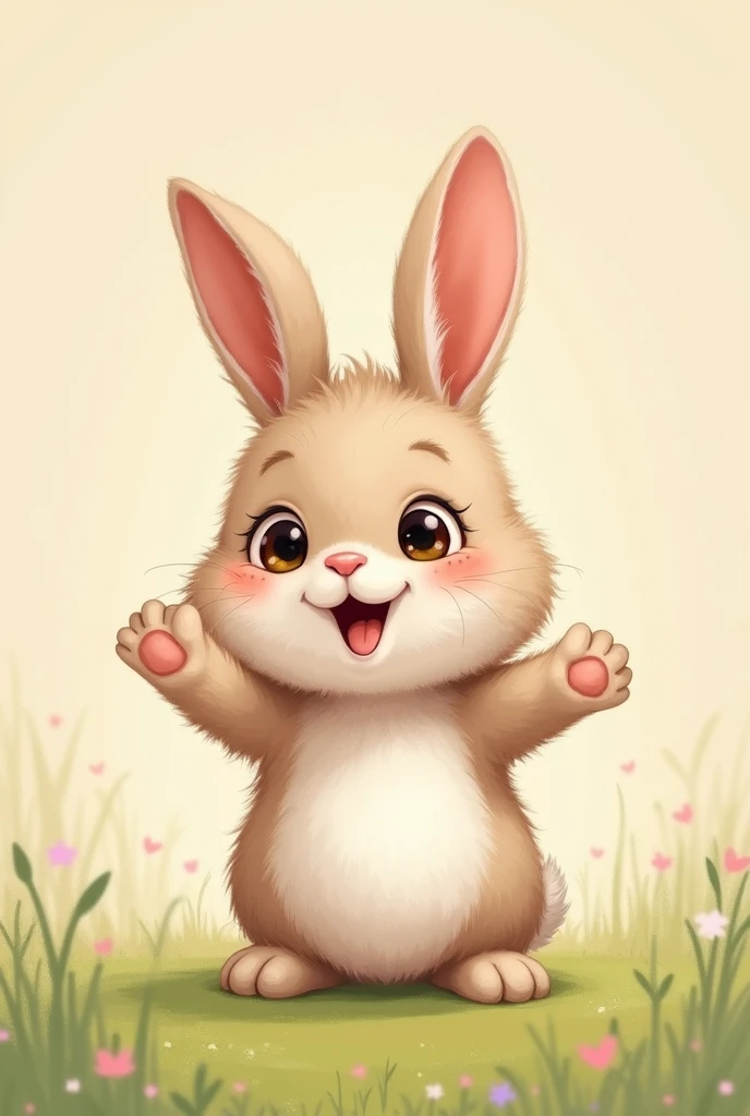 A clumsy cute little bunny waved 