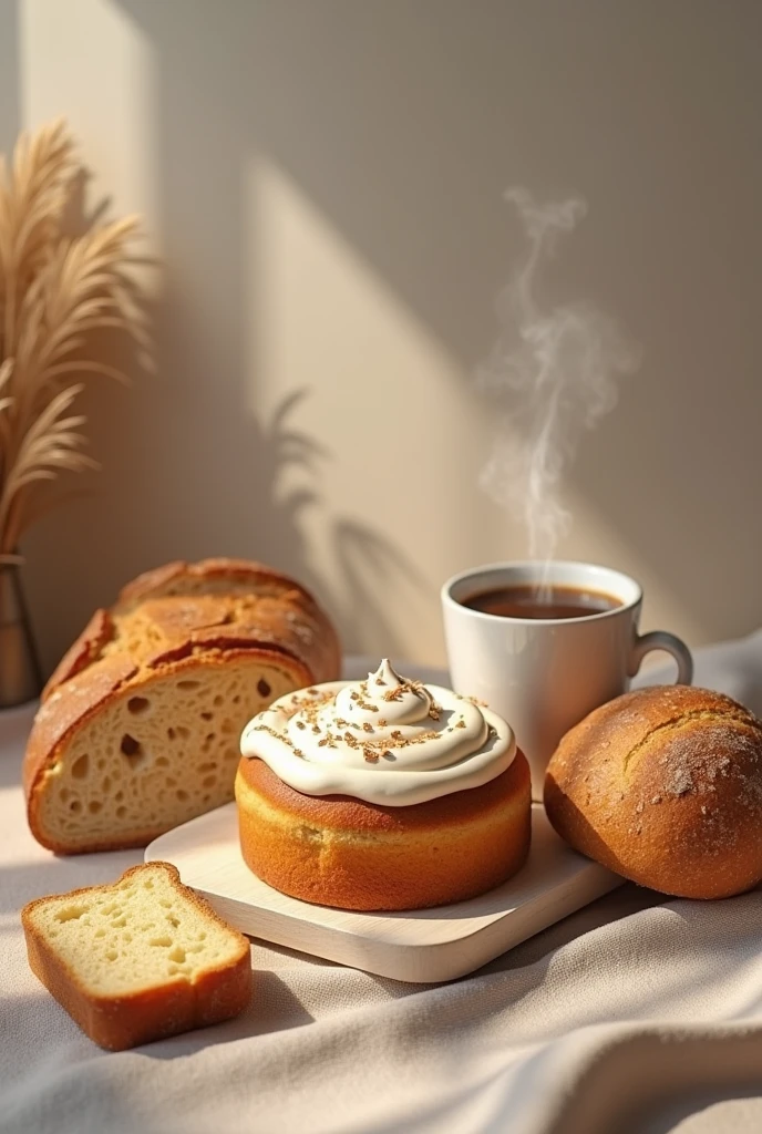 Cake, bread and coffee