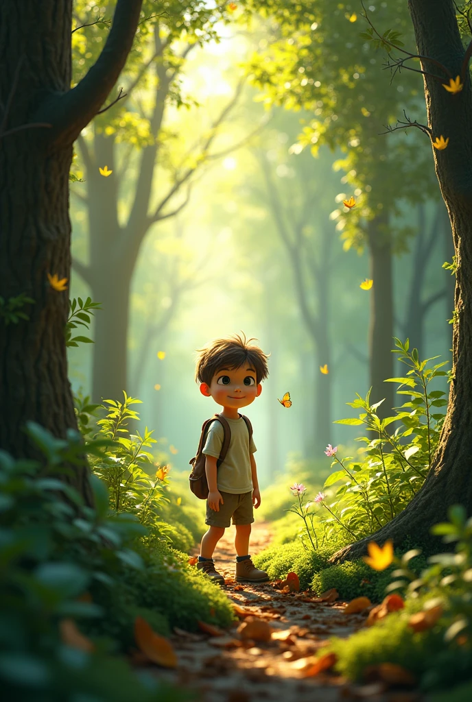 THE BOY MARTIN WALKING THROUGH THE FOREST
