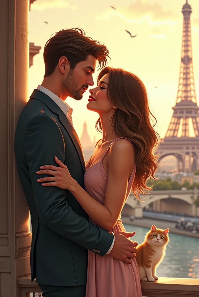 Couple a paris avec chat (vue derriere et femme avec cheveux en balayage brun/blond)
Simple a redessiner