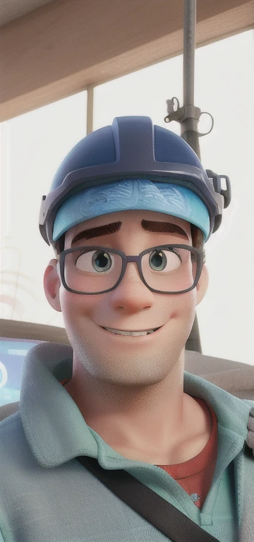 A disney pixar style man, high qualiy, best quality with safety helmet