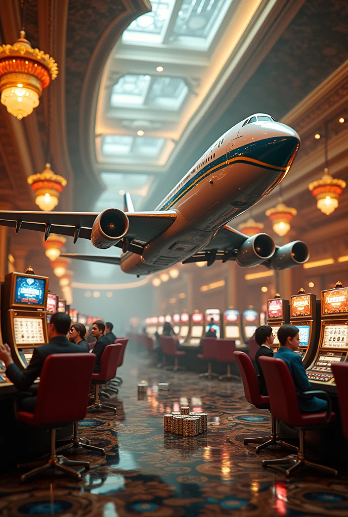 Air o plain in casino with cash money