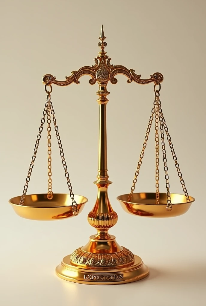 Make a golden scale, the left side of the scale is the lowest side, and write exportation in the gold base, use electronics, chemicals and pharmaceuticals as weight. On the right side, write importation and use raw materials as the weight., food and energy. imagem sem fundo