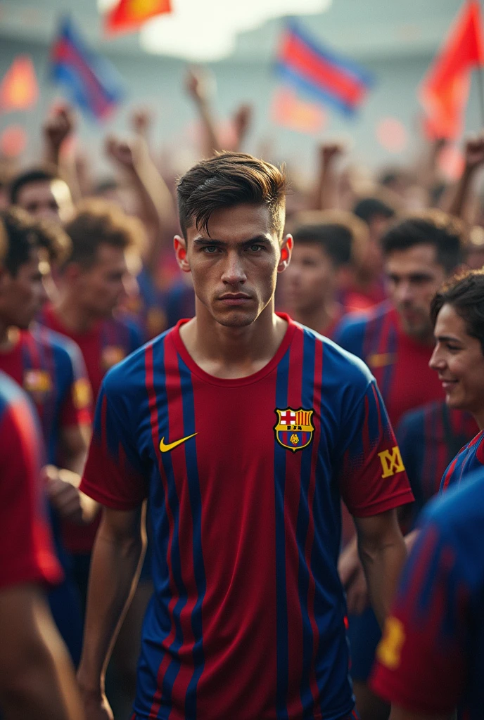 Young man wearing Barcelona jersey fights army of other clubs 