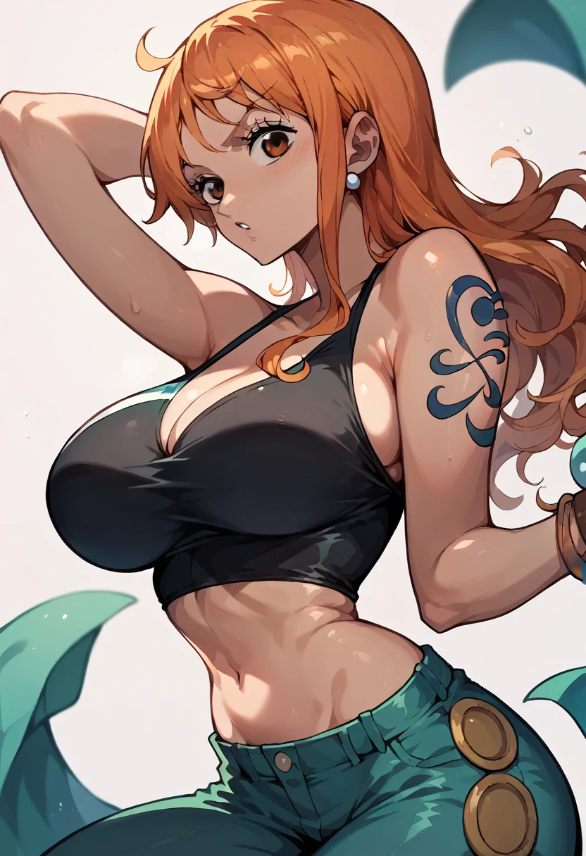 Nami showing her hot giant huge boobs tight in super tight juicy black top in sexy pose