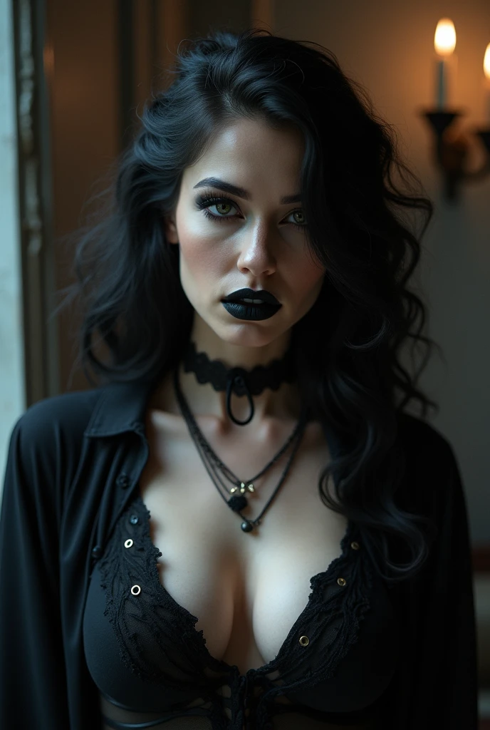 Black lipstick is beautiful, full body, lorean, cleavage, toned, gothic, rocker