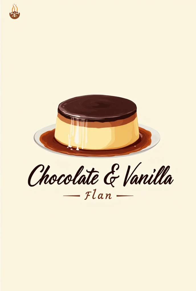 a logo about a chocolate and vanilla flan including the name of the product
