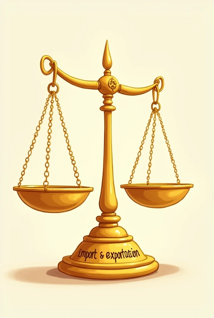 Make a golden scale in cartoon style, and on the golden base of the scale write import & exportation.