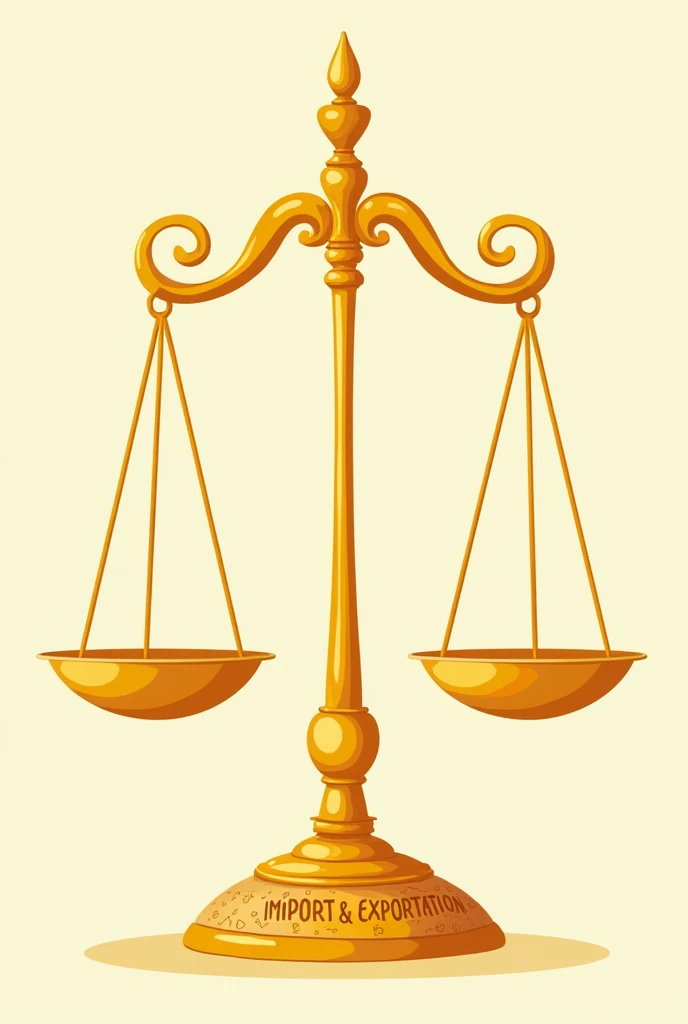 Make a golden scale in cartoon style, and on the golden base of the scale write import & exportation. 