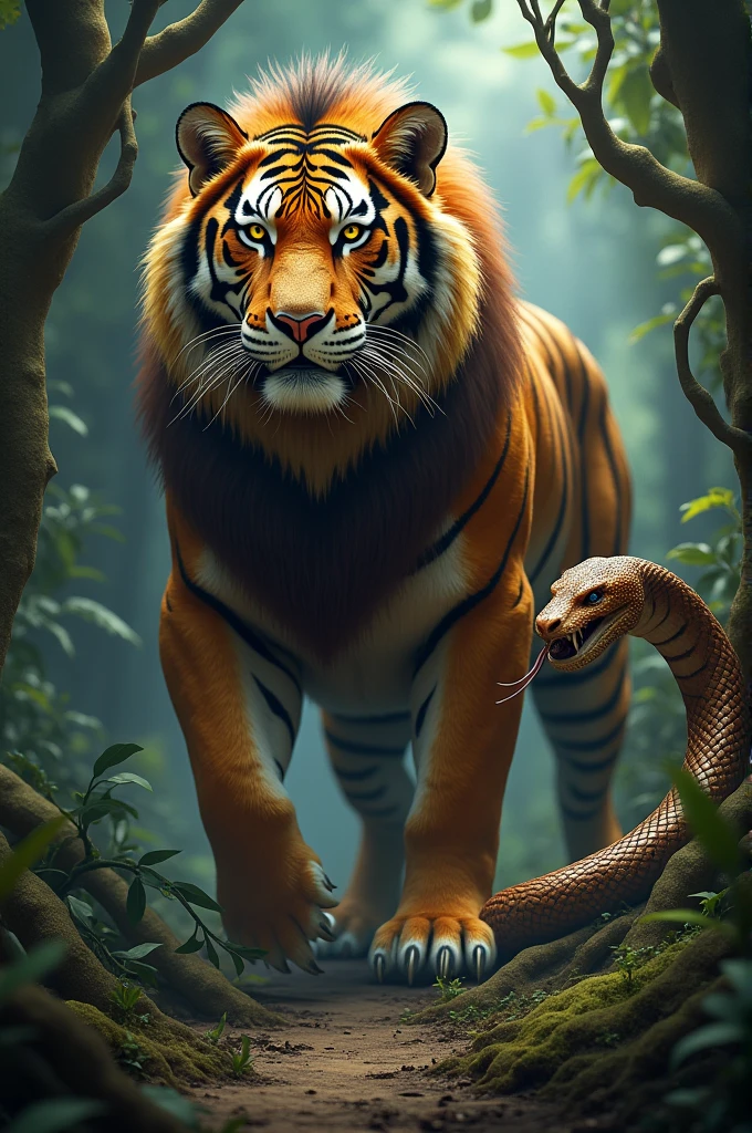 Tiger, lion and snake fused into one body