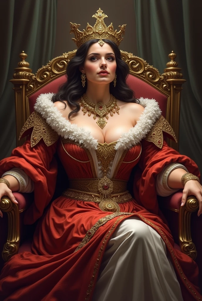 Majestic queen woman sitting half plump