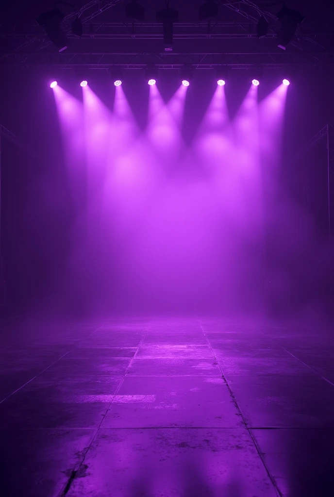 Empty music stage with purple lights and purple light trails in the photo 