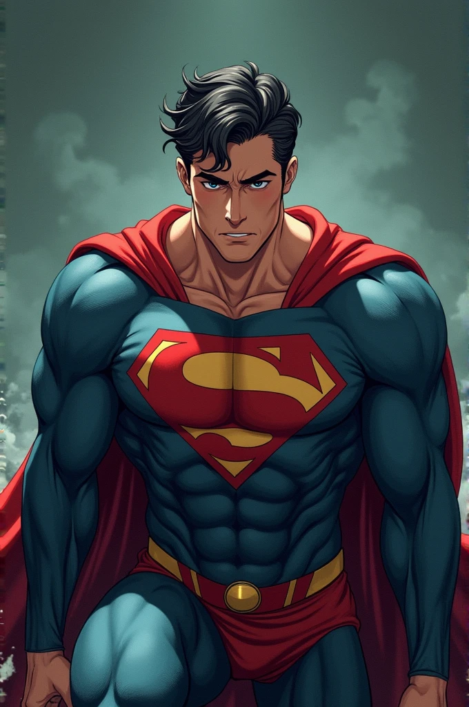 ((best quality)), ((masterpiece)), (detailed), perfect face. Superman, defeated, on his knees, submission, scared, torn/revealing suit, anime, kryptonite stone, big bulge in groin area, muscular, handsome. 