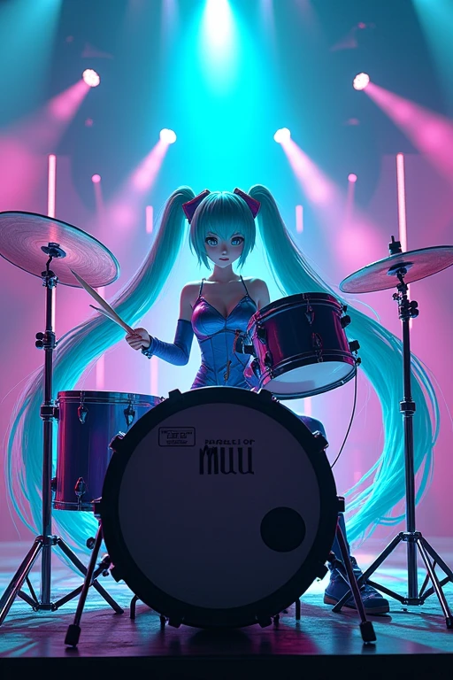 Hatsune Miku playing the drums