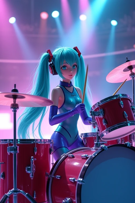 Hatsune Miku playing the drums