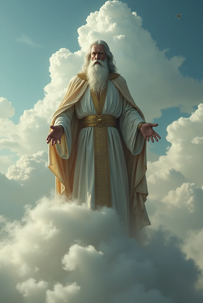 Defecation on top of the typical bearded god and on a cloud