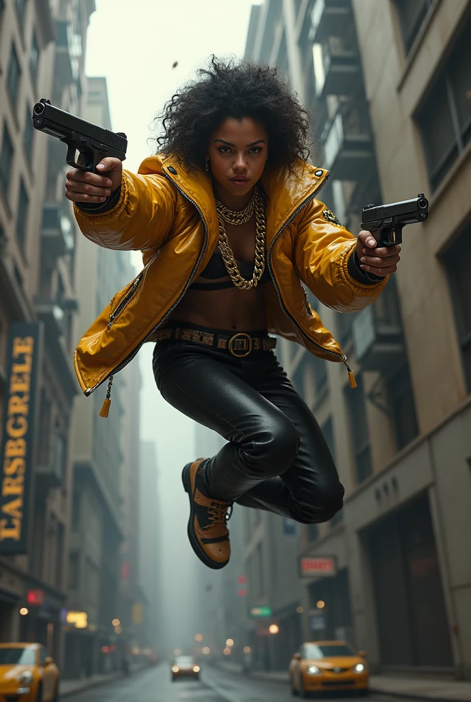 make me dead by jumping horizontally with his guns while wearing a gold chain and drip jacket