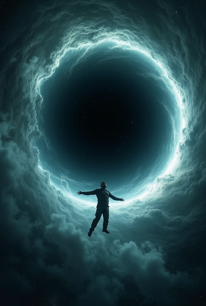 Man falling backwards into a black hole
