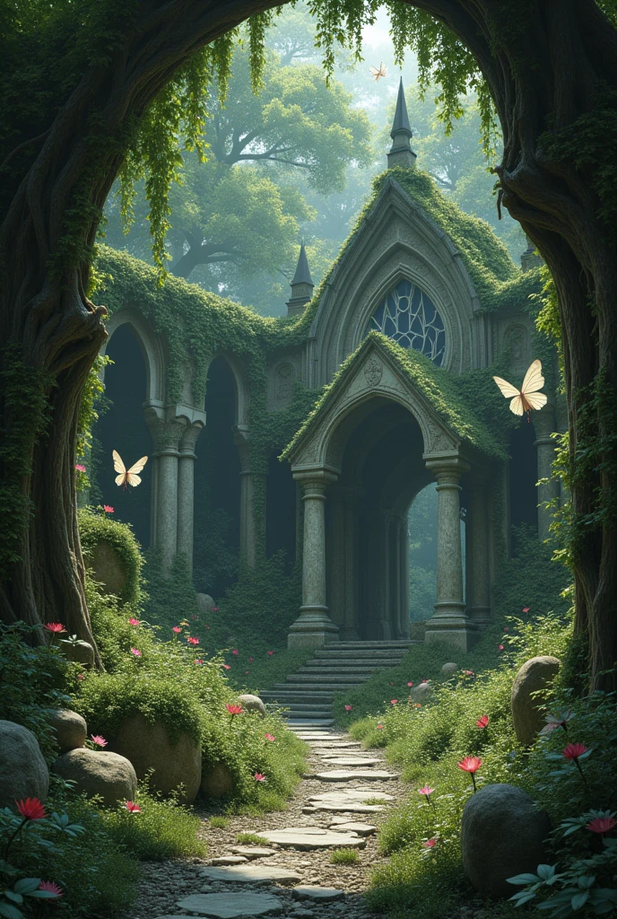 A woodland fairy retreat with hints of Gothic architecture and plenty of nature.