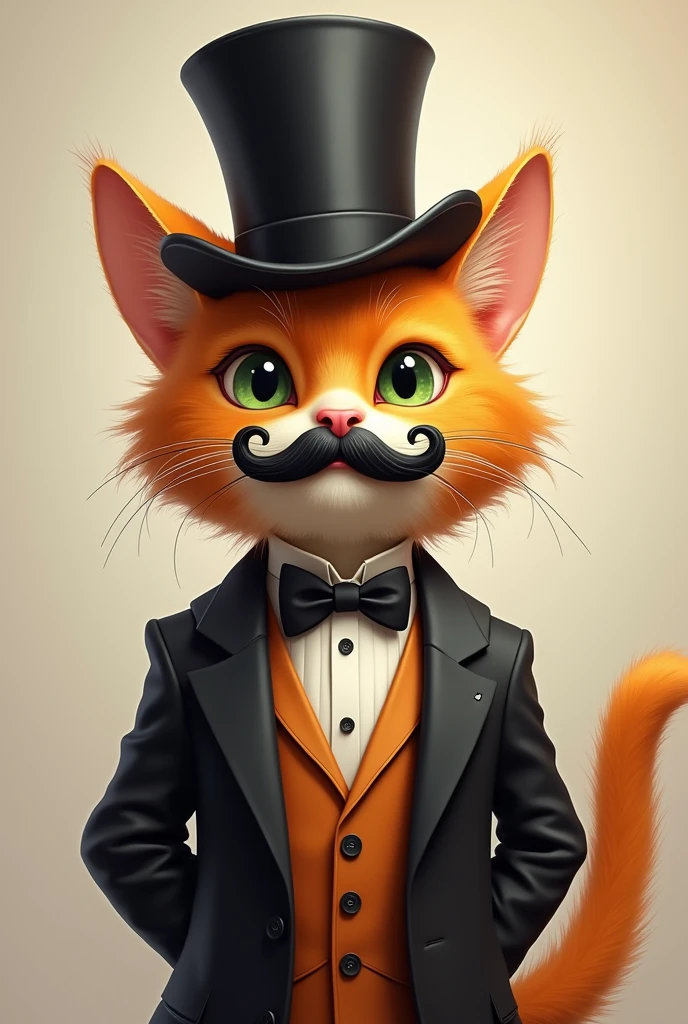 Orange cat with top hat and French mustache