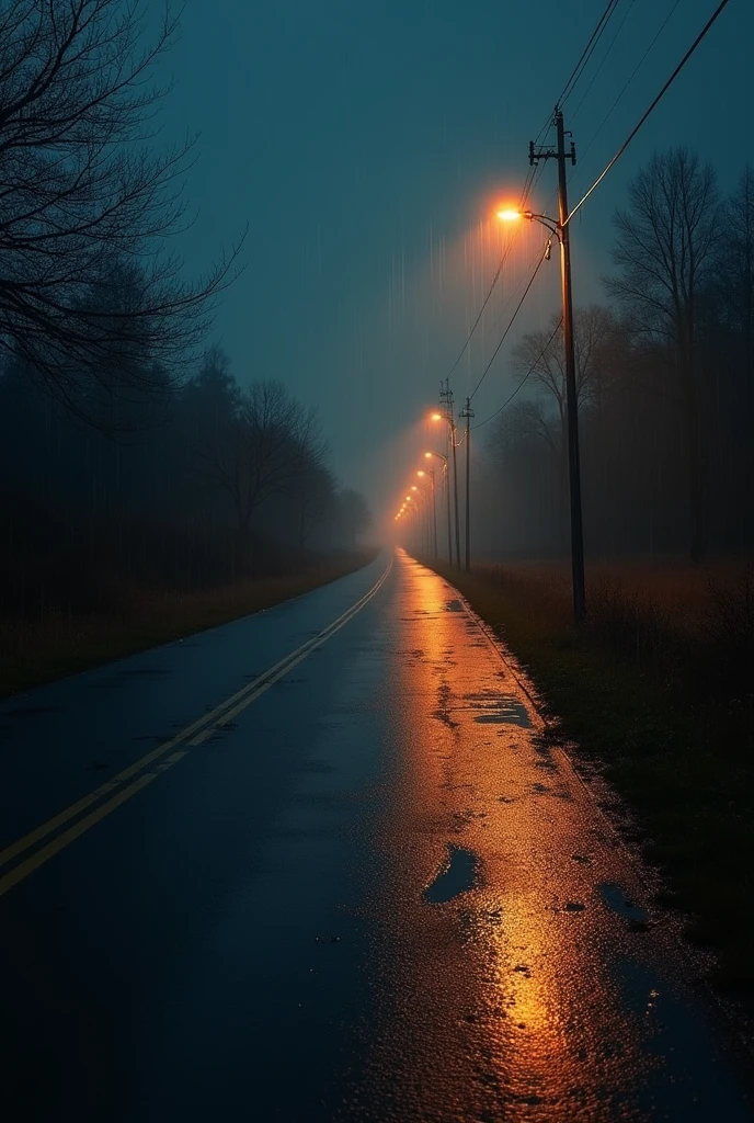 a road in rainy night without men