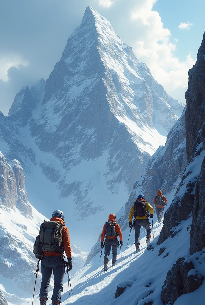 Create an image of people climbing a mountain