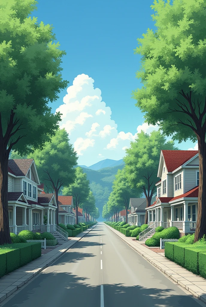 a neighborhood with several houses a street without people