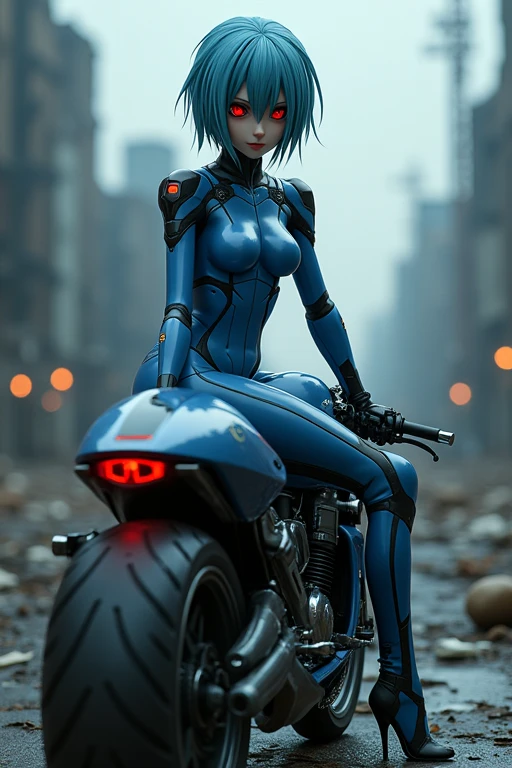 Rei Ayanami on a motorcycle