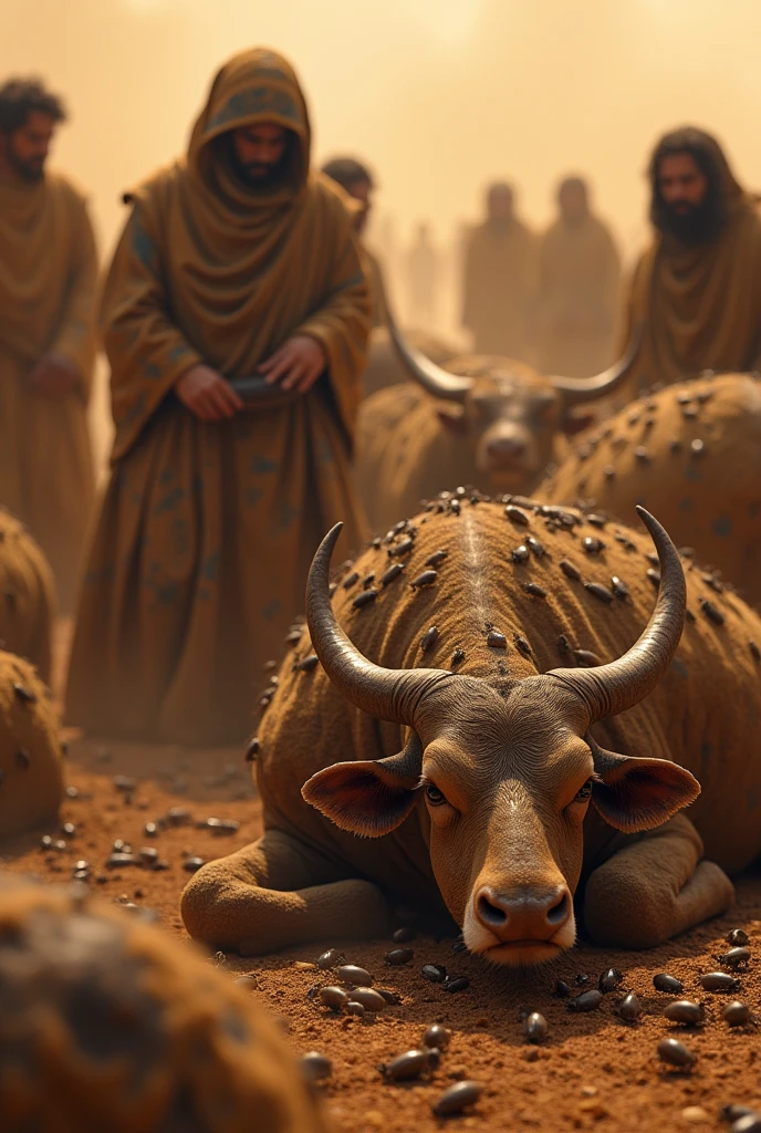 The dust of the earth of Egypt turned into tiny lice that covered people and animals, causing great annoyance.. 4K quality