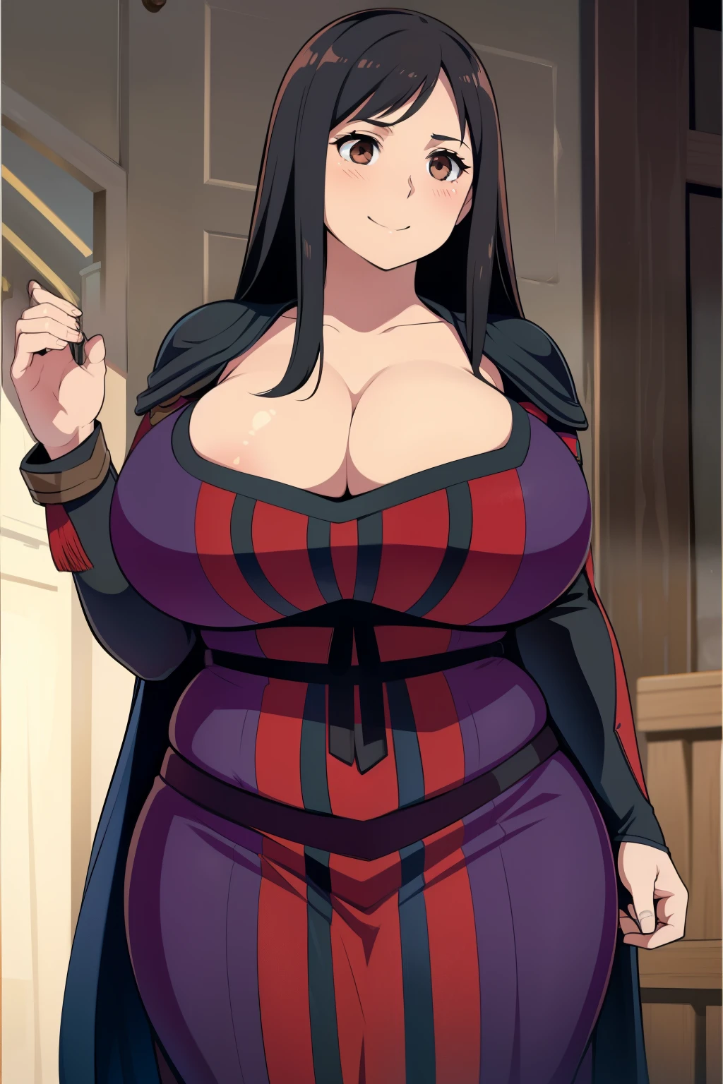 Plump big breasts black hair brown eyes happy longer hair smile blushing deredere assassin's creed 