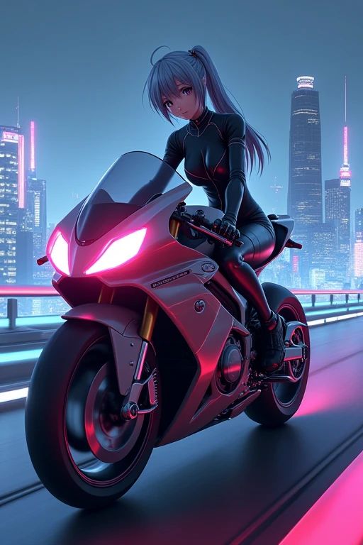 Cool image of Rei Ayanami riding a motorcycle