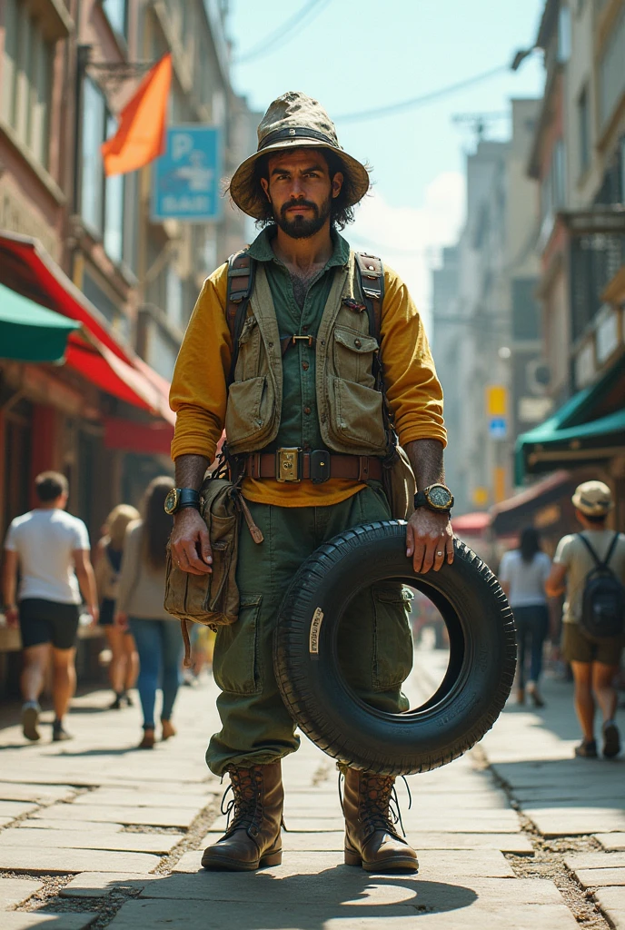 Ecological crazy guard with tire in a public space
