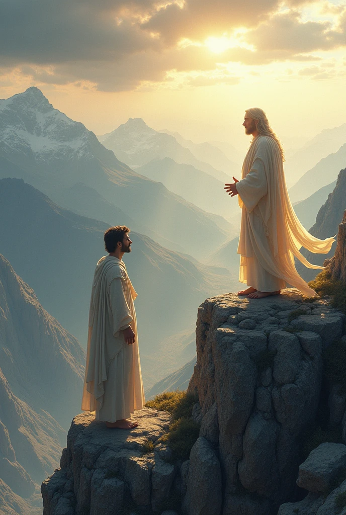 Enoch and God on top of a mountain looking at the horizon