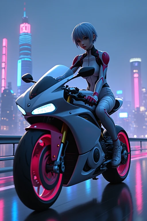 Cool image of Rei Ayanami riding a motorcycle