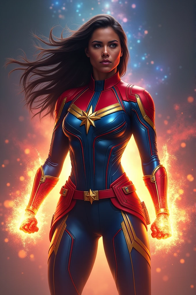Captain_marvel, native American, dark-skinned_female, digital art, trending on artstation,