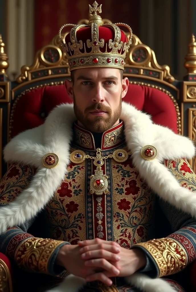 King man. Sitting with crown and no beard