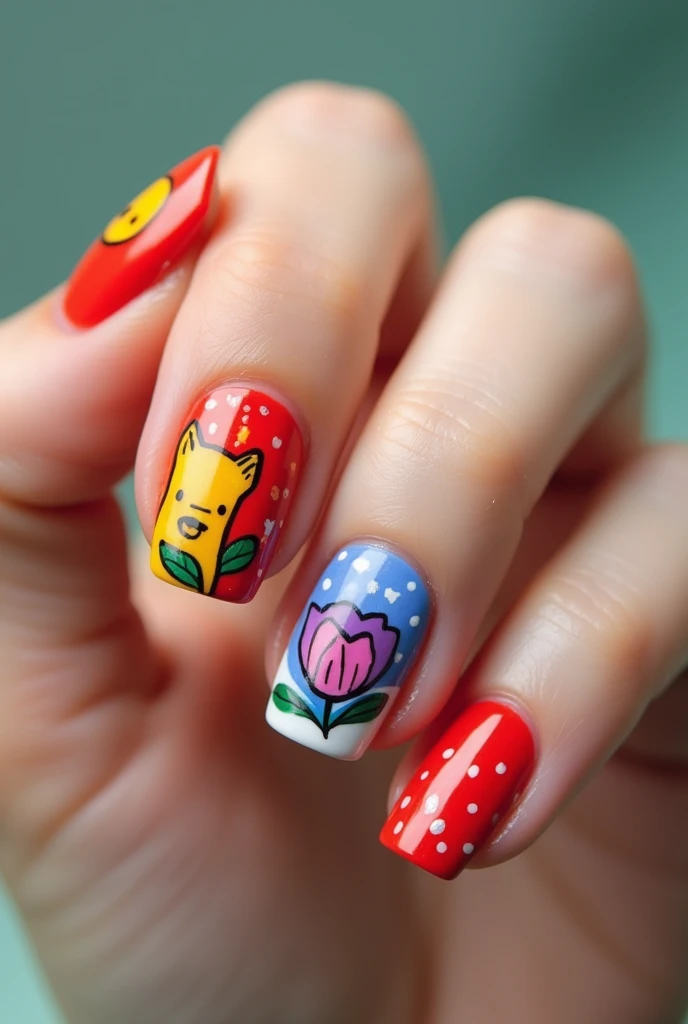 Idea for nail extension painting, Simpler, and colorful, realisitic