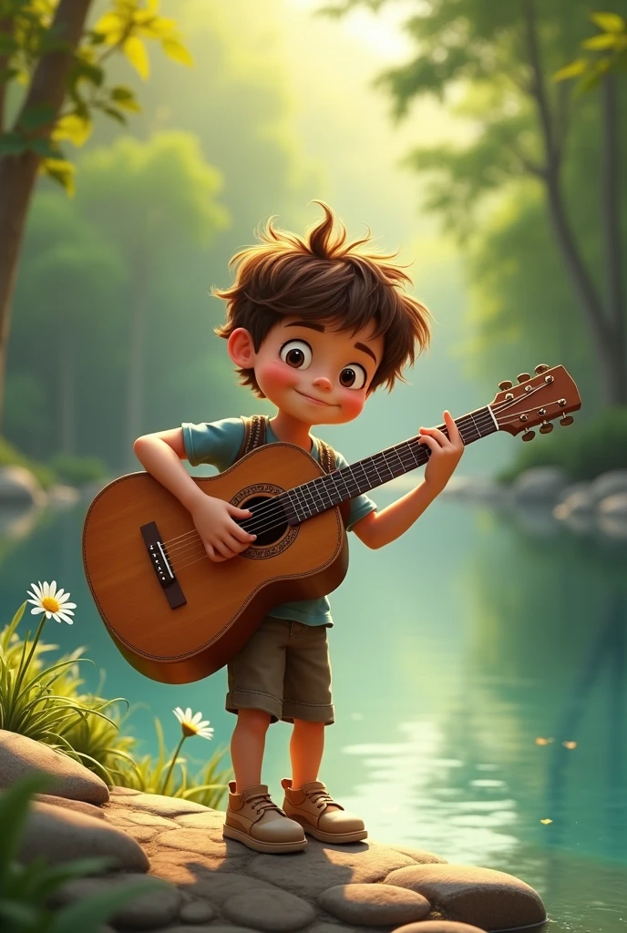 THE BOY MARTIN PLAYING GUITAR ON THE RIVER BANK