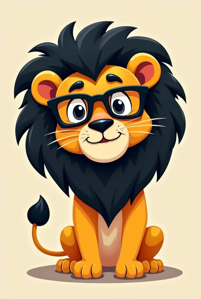 Create a cartoon lion wearing black square-framed glasses, the black mane and say grr