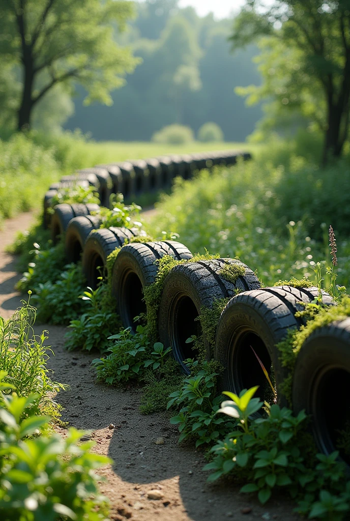 Ecological tire guardrail in green spaces