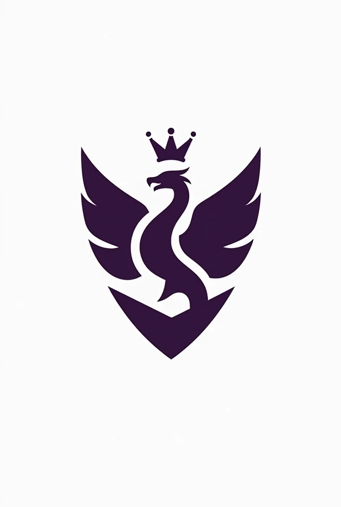 Football shield logo with outline of dragon with open wings and crown in minimalist purple and white color