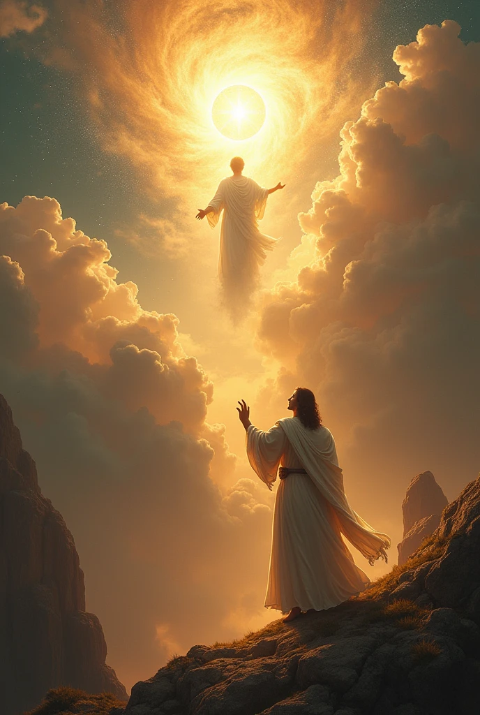 God takes Enoch by the hand and leads him to heaven
