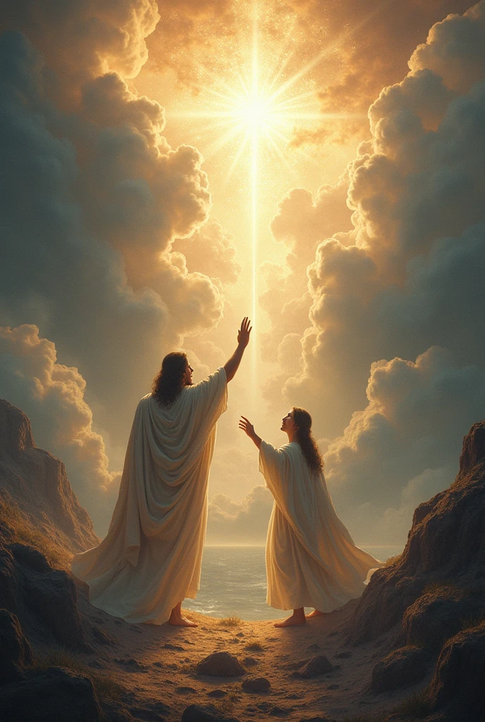 God takes Enoch by the hand and leads him to heaven