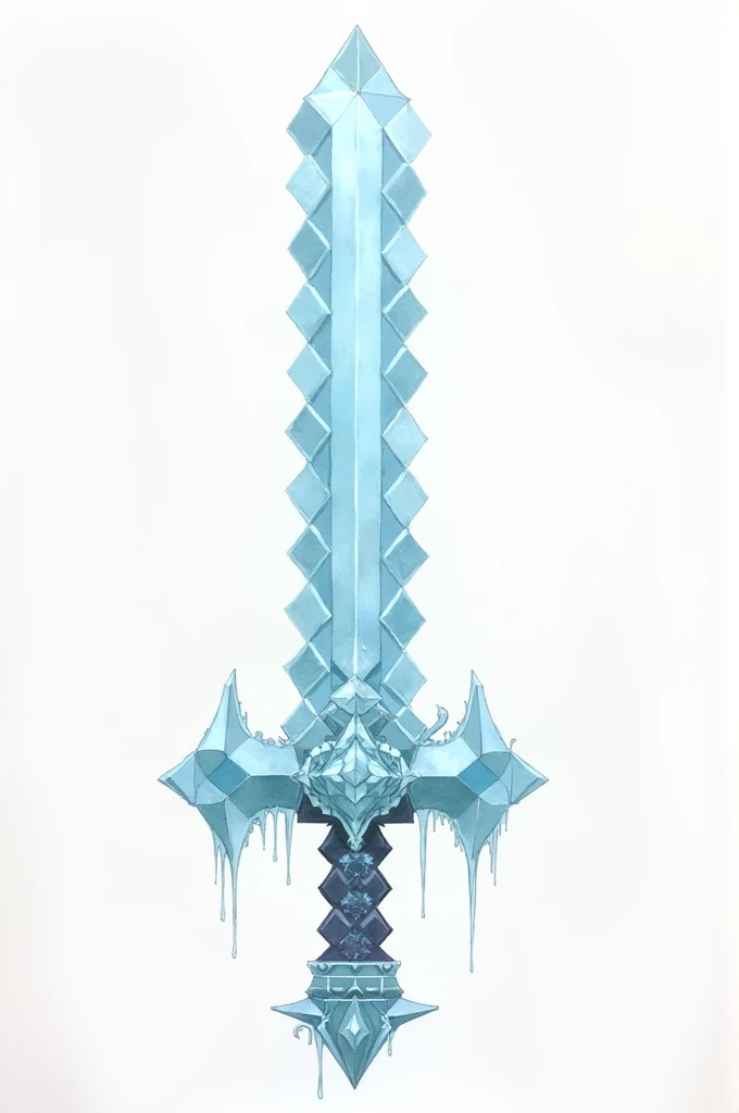 Create a sword for Minecraft a sword on a paper as a drawing as a floor plan of a project to do in several perspectives, should look like a cold sheet of ice