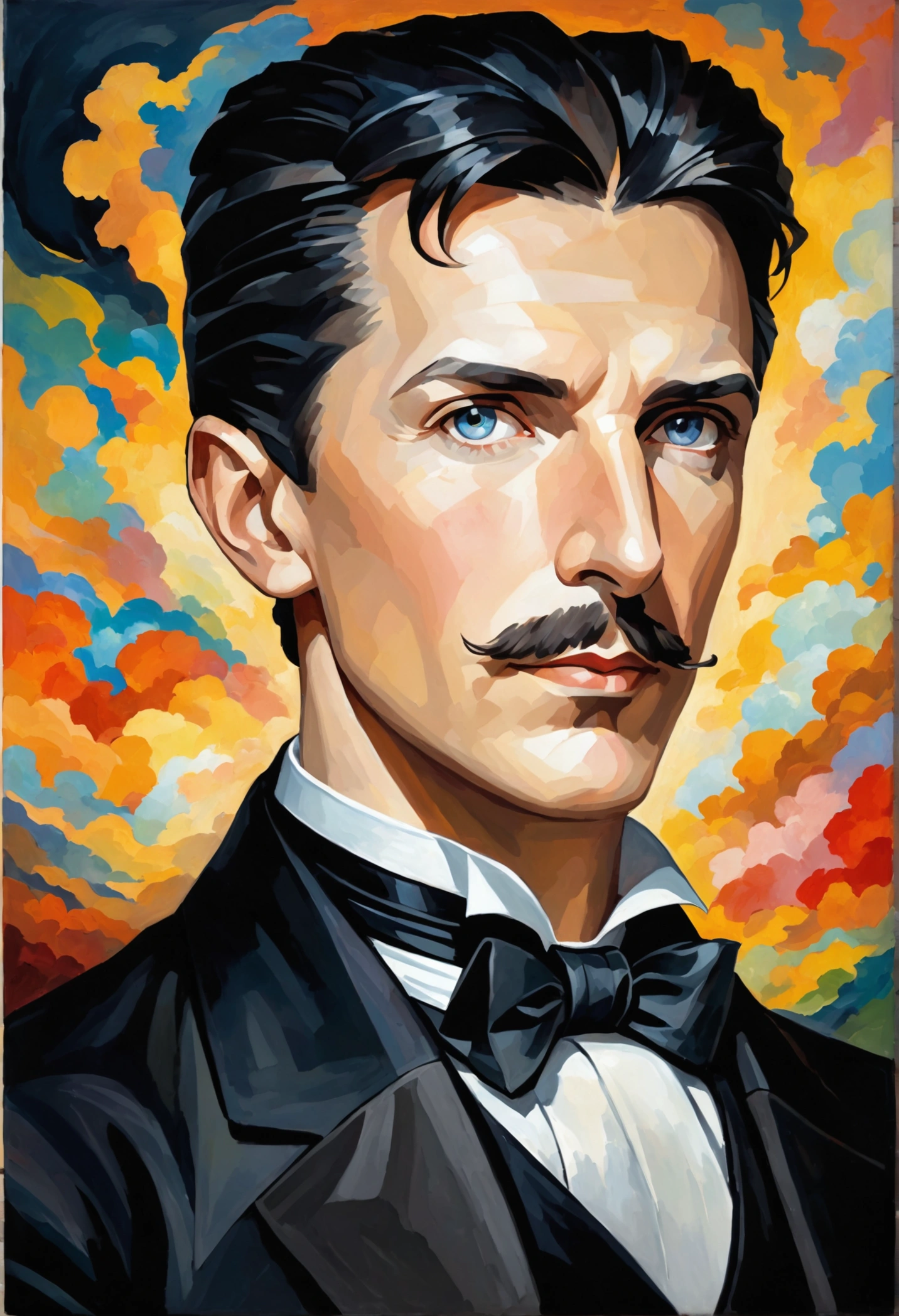 Create a portrait of Nikola Tesla,Contains only his portrait。 oil painting