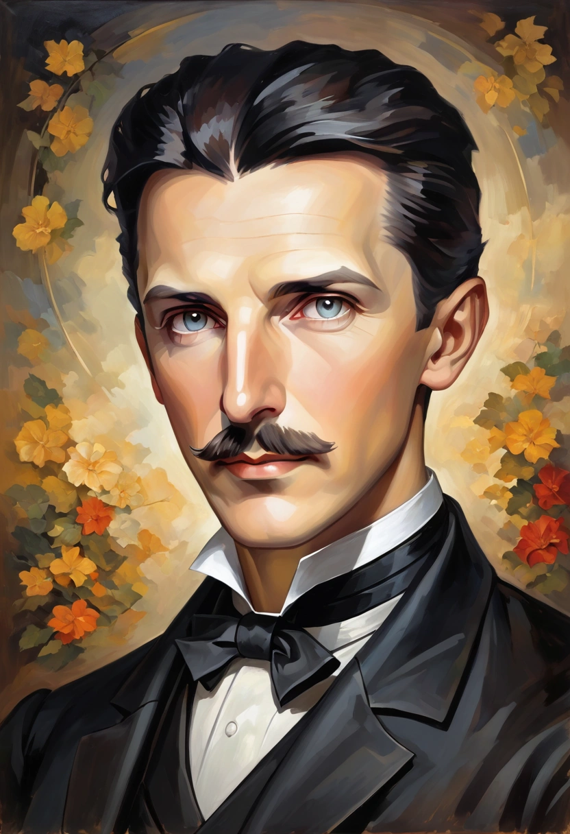Create a portrait of Nikola Tesla，Contains only his portrait。 oil painting