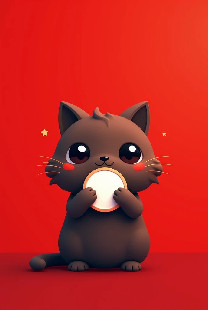 coin logo , tone network , dark brown cat , red background , oggy inu , cat inu , cute, clean, holding a white blank coin, TRX logo
