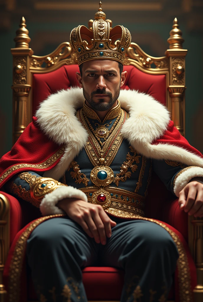 King man. Sitting with crown and no beard