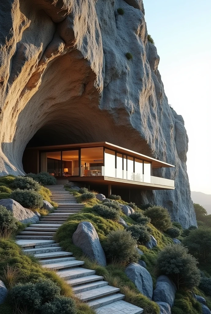 Une maison moderne est construite sous une falaise
